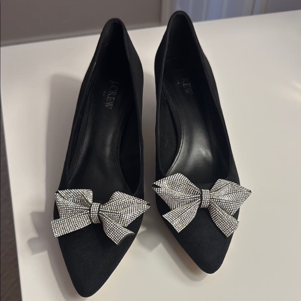 J. Crew Black Heels with Silver Bow - Picture 2 of 4